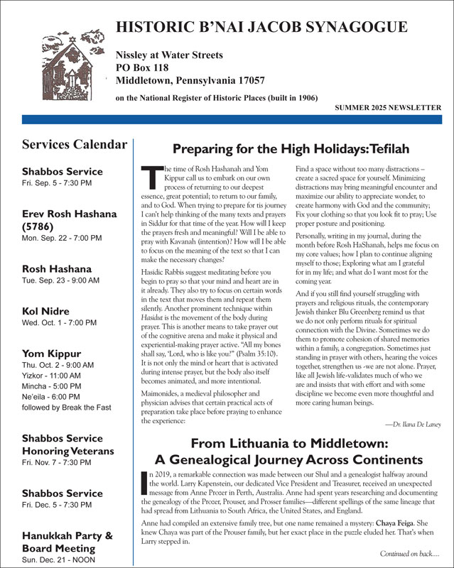 2025 Historic Bnai Jacob Newsletter